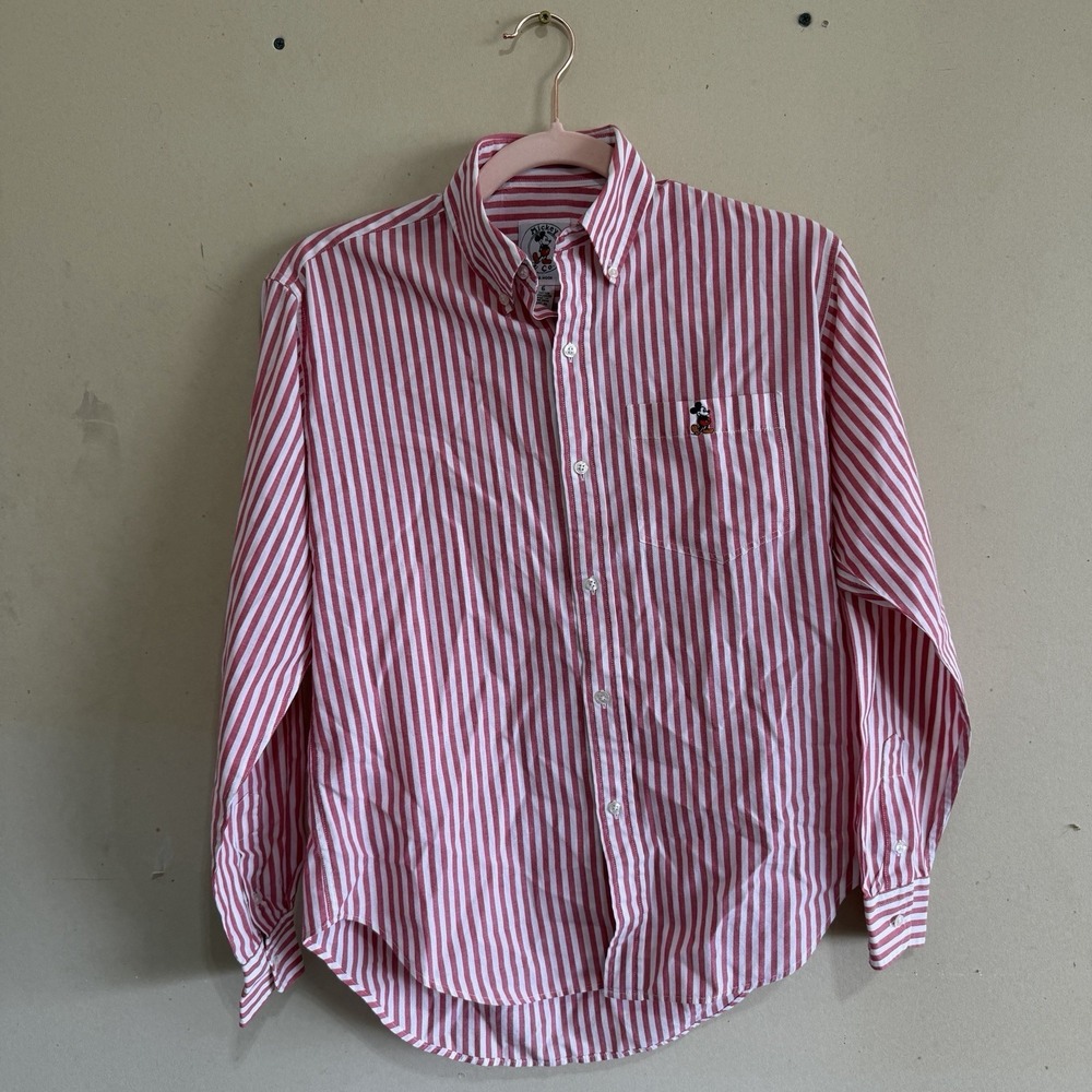 VTG 80s Mickey & Co Disney Striped Button Down Shirt Red White Sz 6 Small